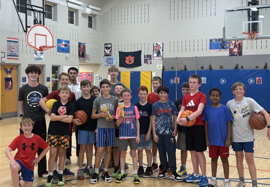 Players gathered on the court between 3v3 games